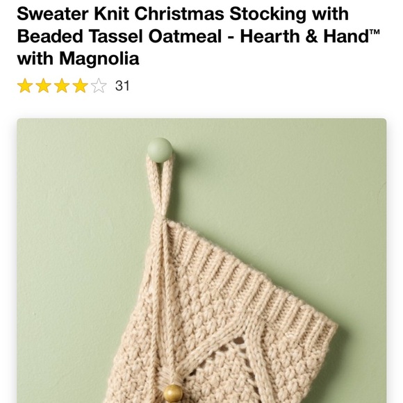 Sweater Knit Christmas Stocking with Beaded Tassel Oatmeal -  Magnolia - Picture 4 of 5